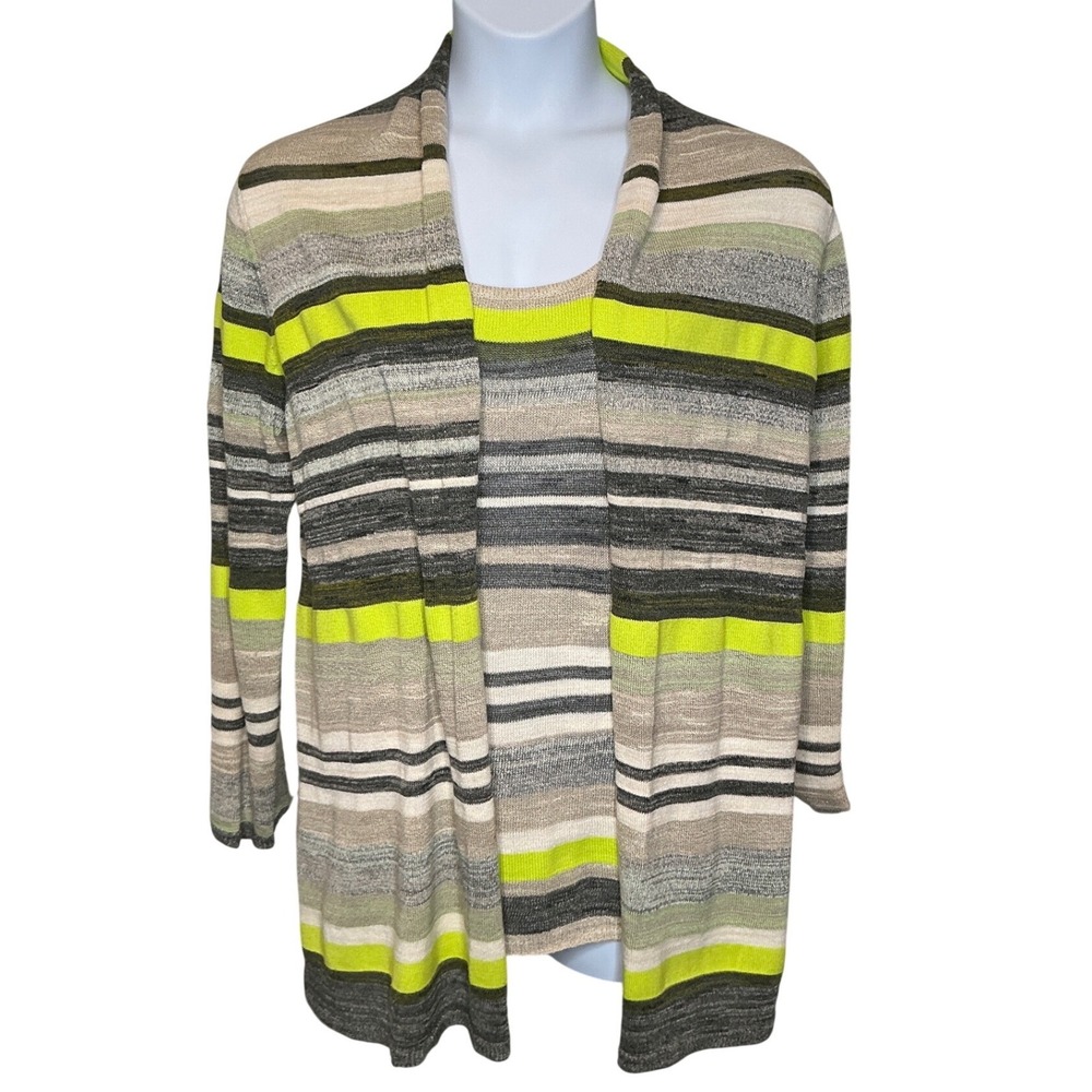 Coldwater Creek Womens Knit Tank Cardigan Set Sz L/XL Striped Coastal Lagenlook